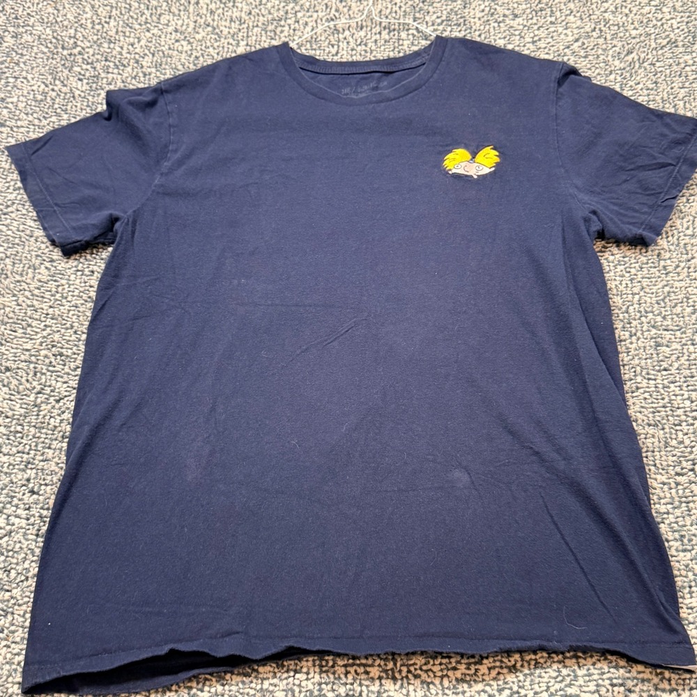 Hey Arnold Nickelodeon Navy Blue Graphic T-Shirt Embroidered Small Mens M